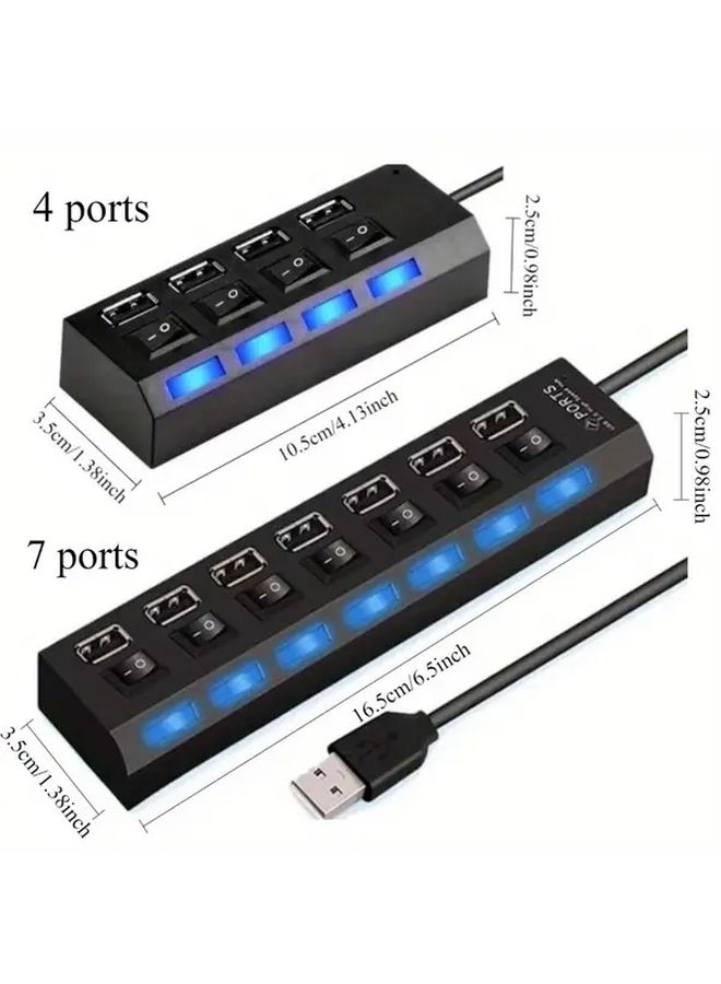 Black 4 Port USB Hub With Individual Switches USB Powered Plug And Play - Image 3