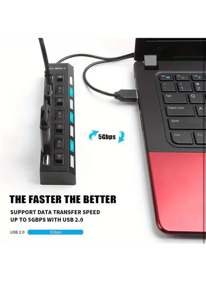 Black 4 Port USB Hub With Individual Switches USB Powered Plug And Play - Image 2