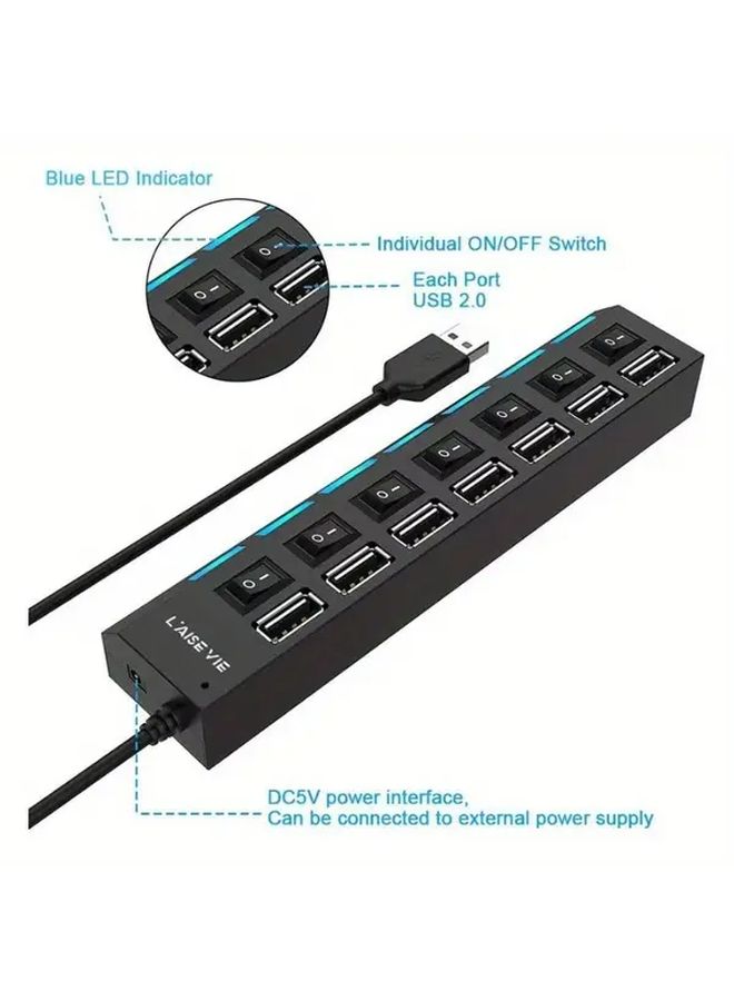 Black 4 Port USB Hub With Individual Switches USB Powered Plug And Play - Image 4