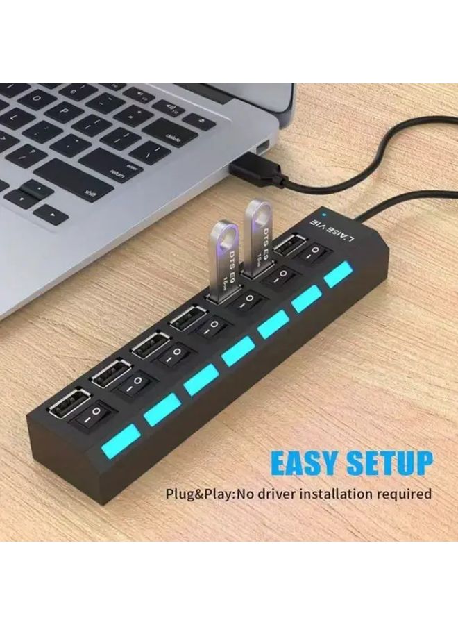 Black 4 Port USB Hub With Individual Switches USB Powered Plug And Play - Image 1