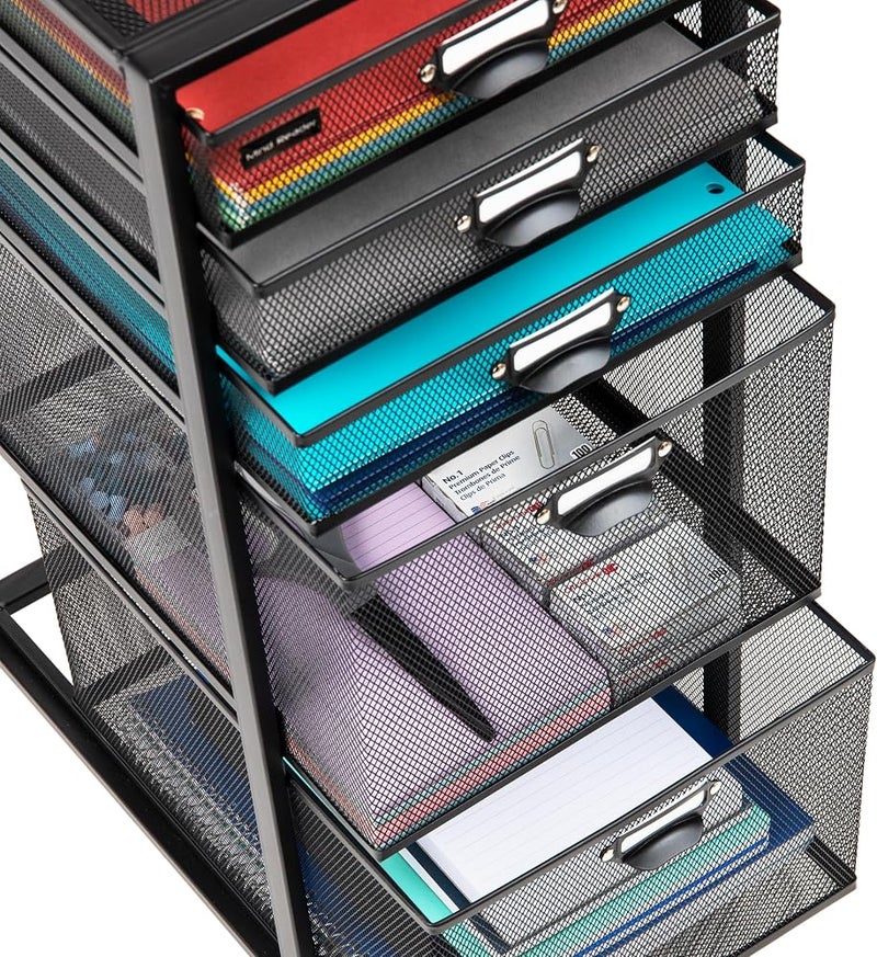 Mind Reader 5TWHEEL-BLK 5-Tiered Cabinet, Rolling Mesh, Metal, File, Utility, Office Storage, Heavy Duty Multi-Purpose Cart, Black 5 Drawer - Image 3