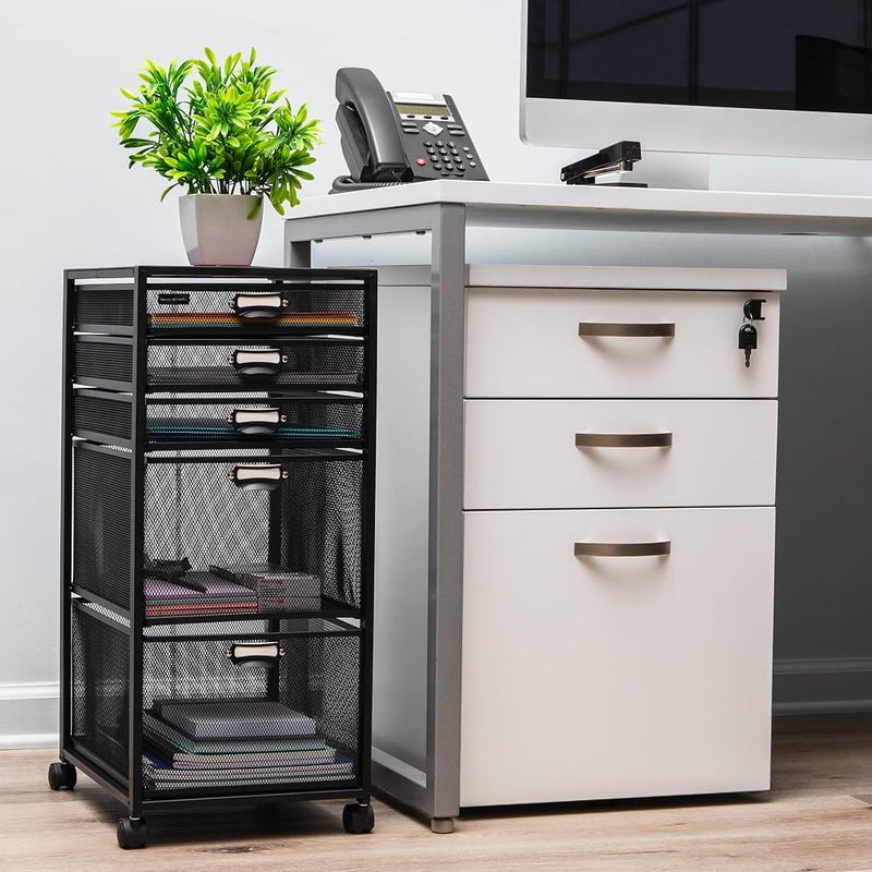 Mind Reader 5TWHEEL-BLK 5-Tiered Cabinet, Rolling Mesh, Metal, File, Utility, Office Storage, Heavy Duty Multi-Purpose Cart, Black 5 Drawer - Image 1