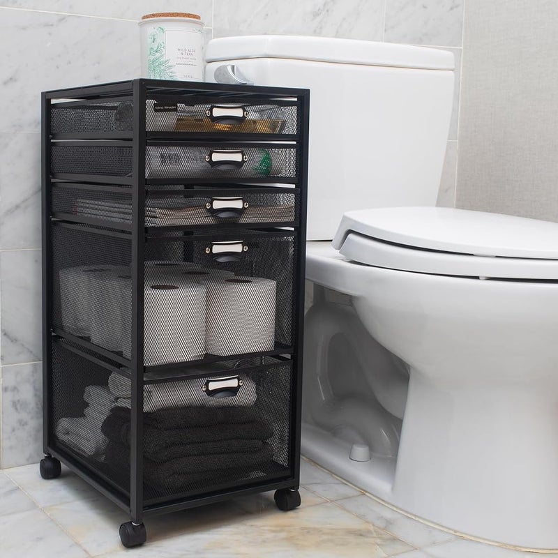 Mind Reader 5TWHEEL-BLK 5-Tiered Cabinet, Rolling Mesh, Metal, File, Utility, Office Storage, Heavy Duty Multi-Purpose Cart, Black 5 Drawer - Image 5