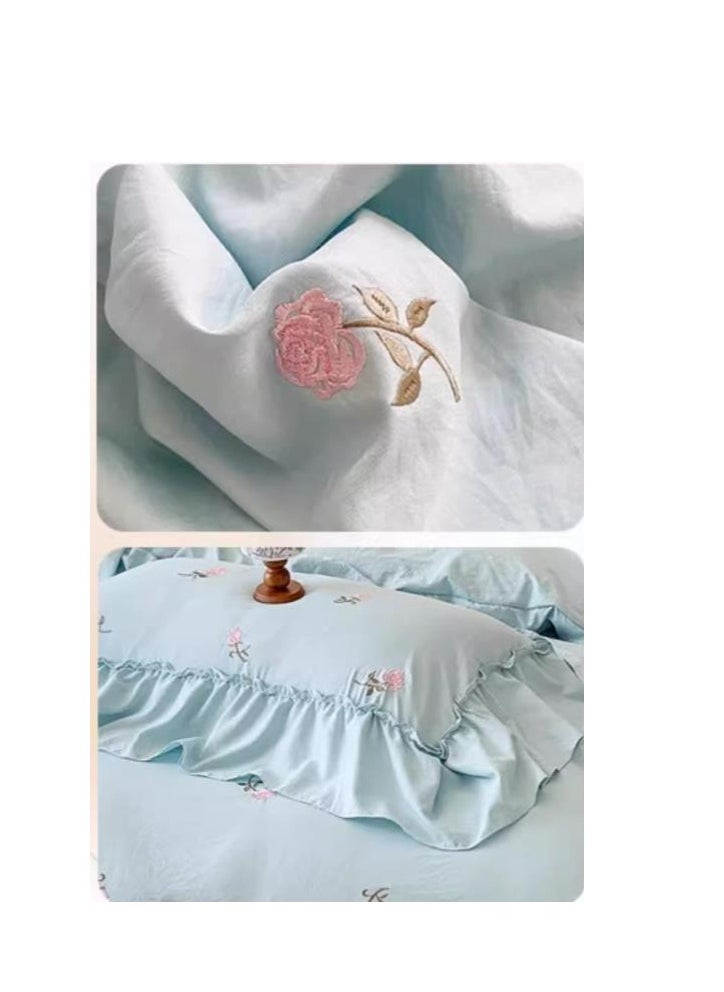 Generic Bed Sheet Style — Four Piece Set Of Washed Cotton Princess Embroidered Bedding  - Image 2
