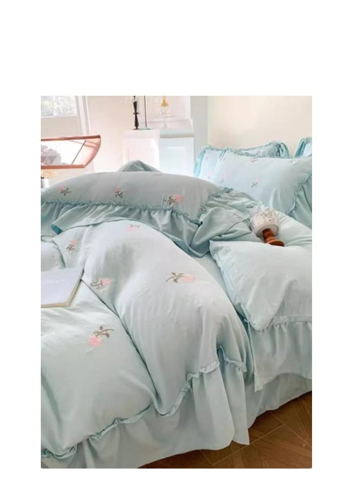 Generic Bed Sheet Style — Four Piece Set Of Washed Cotton Princess Embroidered Bedding  - Image 3