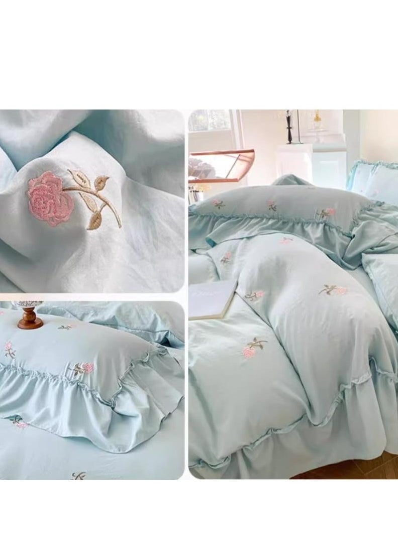 Generic Bed Sheet Style — Four Piece Set Of Washed Cotton Princess Embroidered Bedding  - Image 4