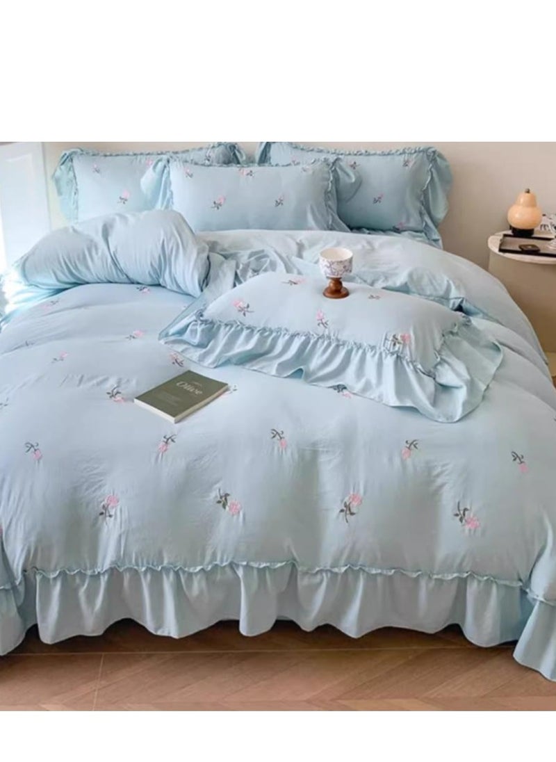 Generic Bed Sheet Style — Four Piece Set Of Washed Cotton Princess Embroidered Bedding  - Image 5