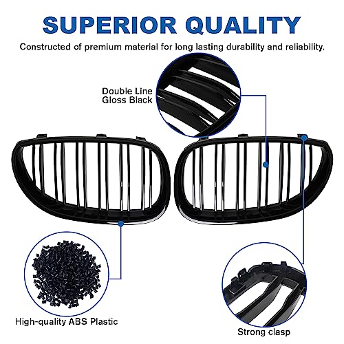 BILLDIO E60 Black Kidney Grille - Double Slats, Glossy Black, Compatible with 2003-2009 BMW 5 Series 520i, 523i, 525i, 528i, 530i, 535i, 550i - Image 3