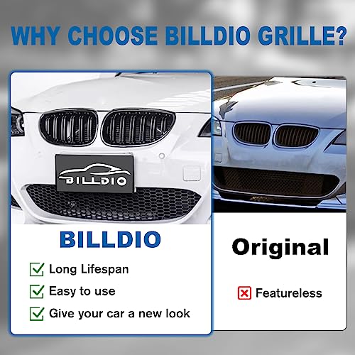 BILLDIO E60 Black Kidney Grille - Double Slats, Glossy Black, Compatible with 2003-2009 BMW 5 Series 520i, 523i, 525i, 528i, 530i, 535i, 550i - Image 5