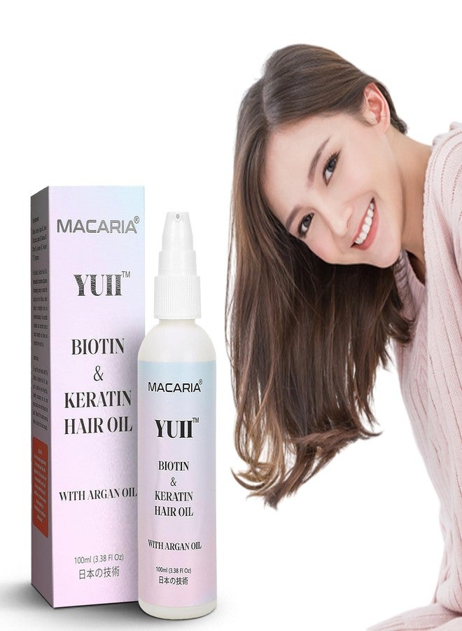 MACARIA زيت يوي لنمو الشعر مع البيوتين والكيراتين - زيت الجوجوبا والأرغان لشعر أكثر كثافة وقوة - زيت شعر طبيعي للنمو والقوة والكثافة - أفضل عناية بالشعر لجميع أنواع الشعر، 100 مل - Image 1