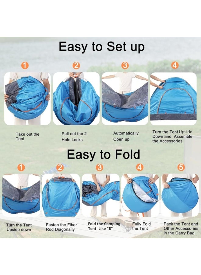 Raxoom Camping Tent 3-4 Person,Portable Outdoor Tent,Easy Setup,with Carrying Bag,Pop up Tents Desert Camping(Blue) - Image 3