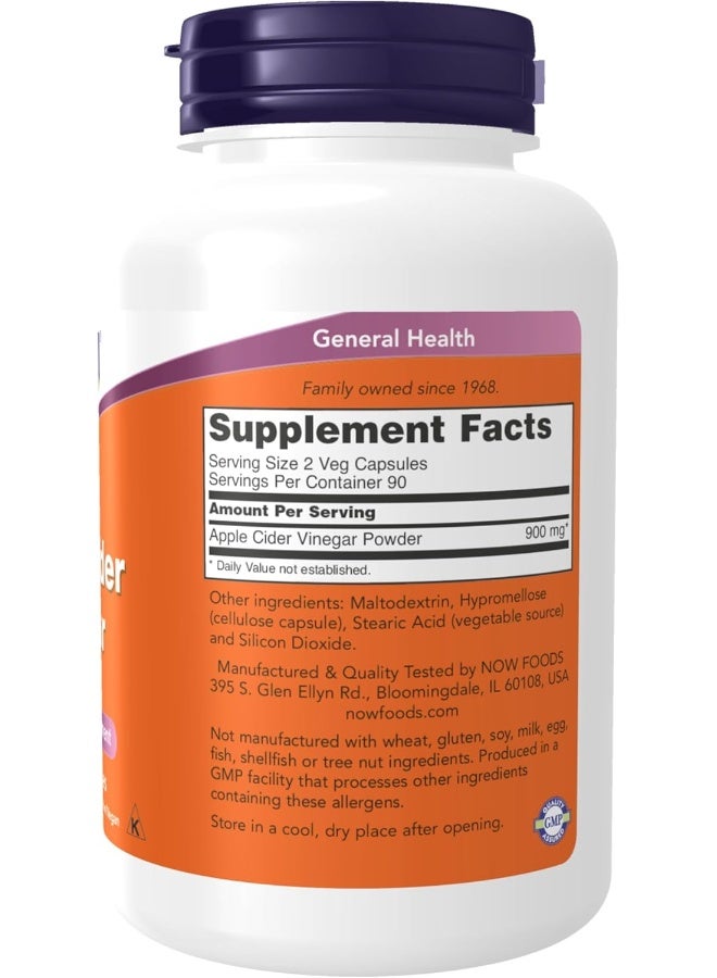Now Foods Apple Cider Vinegar 450mg 180 Veg Capsules - Image 2