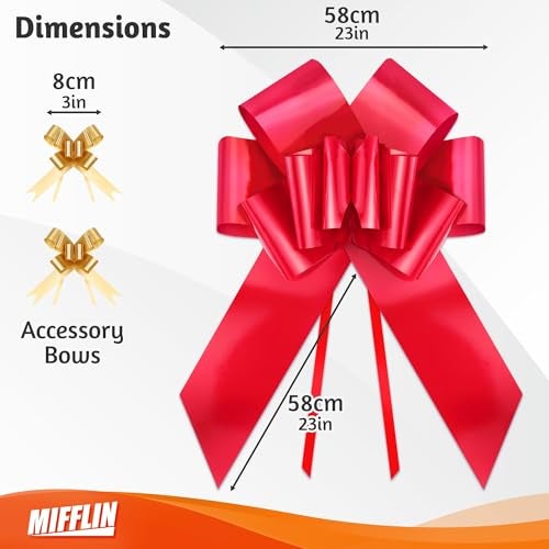 Mifflin-USA Big Car Bow (Red, 23 inch) Gift Bow, Giant Bow for Car, Birthday Bow, Huge Car Bow, Car Bows, Big Red Bow, Bow for Gifts, Christmas Bow for Cars, Gift Wrapping, Big Gift Bow - Image 2