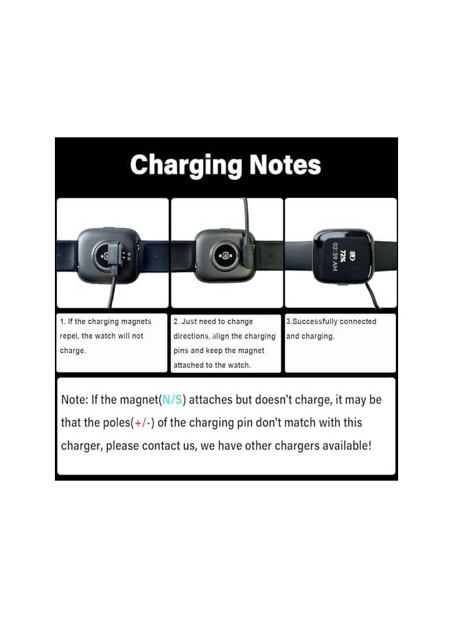 S-TOP [2-Pack] Compatible with BIGGERFIVE BW02/BW01 Smartwatch Charger,Magnetic USB Charging Cable?not for BF200L (Black&Black) - Image 4