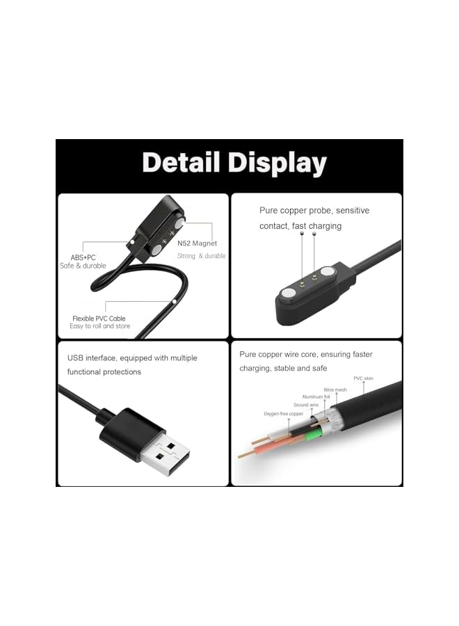 S-TOP [2-Pack] Compatible with BIGGERFIVE BW02/BW01 Smartwatch Charger,Magnetic USB Charging Cable?not for BF200L (Black&Black) - Image 2