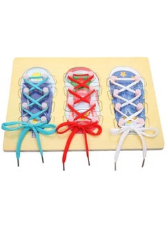 Wooden Lacing Shoe Learn to Tie Shoelaces Tying Teaching Kit Tie Shoes Educational Toys Children Wooden Toys Toddler Lacing Shoes Early Education Montessori Toys for Kid