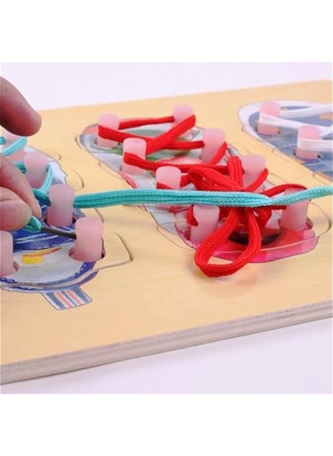 Generic - Wooden Lacing Shoe Learn to Tie Shoelaces Tying Teaching Kit Tie Shoes Educational Toys Children Wooden Toys Toddler Lacing Shoes Early Education Montessori Toys for Kid - Image 1