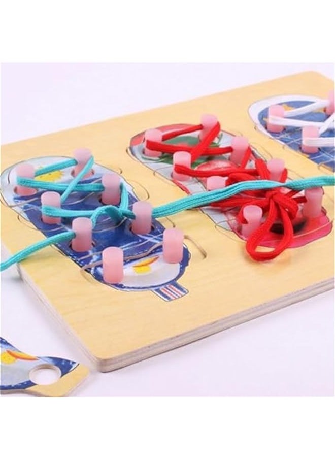 Generic - Wooden Lacing Shoe Learn to Tie Shoelaces Tying Teaching Kit Tie Shoes Educational Toys Children Wooden Toys Toddler Lacing Shoes Early Education Montessori Toys for Kid - Image 1