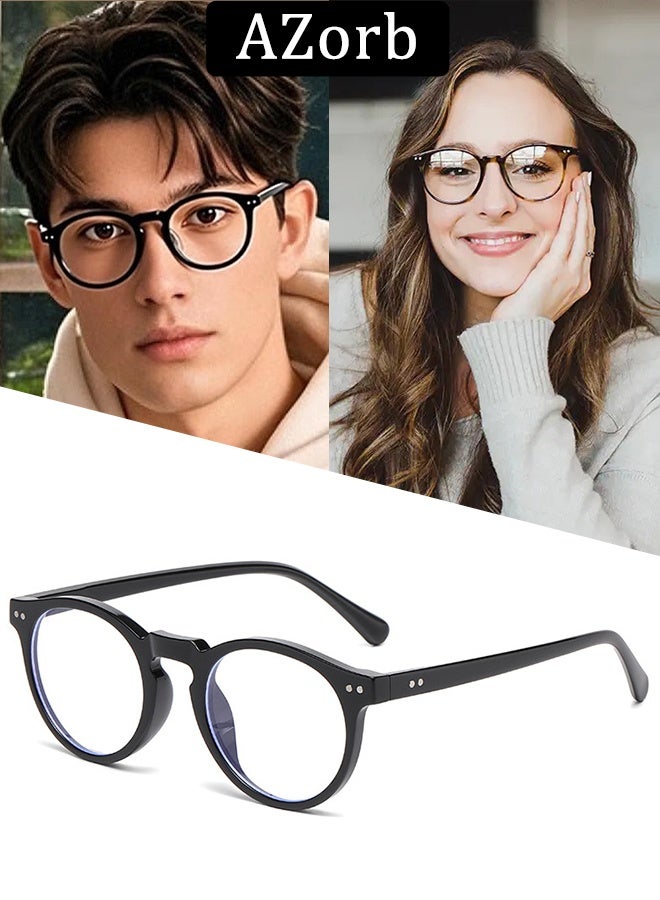 AZorb Blue Light Glasses for Men and Women - Anti Blue Light Blocking Radiation Eyeglasses Round Clear Lens Eye Glasses for Reading Gaming Computer Glasses - Black - Image 1