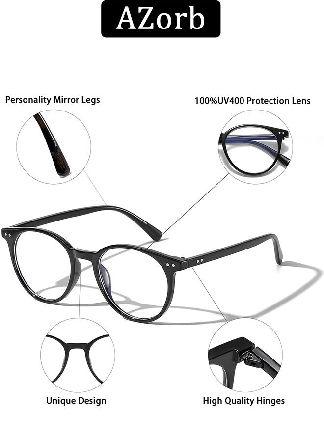 AZorb Blue Light Glasses for Men and Women - Anti Blue Light Blocking Radiation Eyeglasses Round Clear Lens Eye Glasses for Reading Gaming Computer Glasses - Black - Image 5