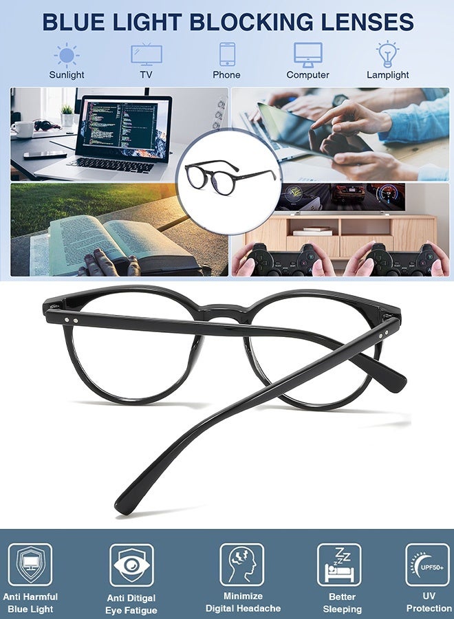 AZorb Blue Light Glasses for Men and Women - Anti Blue Light Blocking Radiation Eyeglasses Round Clear Lens Eye Glasses for Reading Gaming Computer Glasses - Black - Image 2