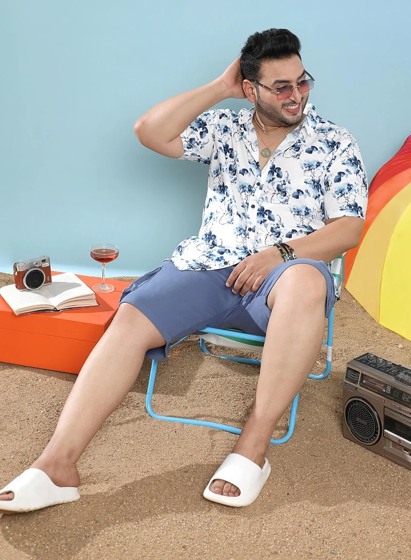 Instafab Plus  Instafab Plus Men's Blue & White Botanical Strokes Shirt For Casual Wear | Spread Collar | Short Sleeve | Button Closure | Heavy Rayon Shirts Crafted With Comfort Fit For Everyday Wear for Men | Best Price UAE