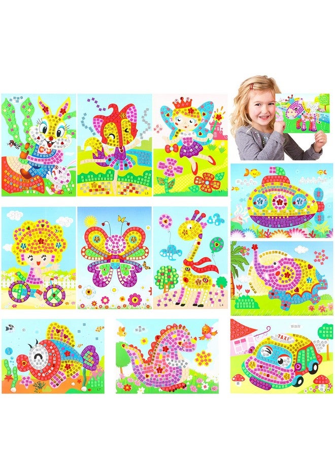 MALLMALL6 12Pcs Mosaic Sticker Art Kits for Kids DIY Mosaic Stickers Craft Sparkle Glittery Sticky Mosaic Tiles Rhinestone Sticker Games Activity Handmade 3D Puzzle Drawing for Preschool Boys Girls - Image 1
