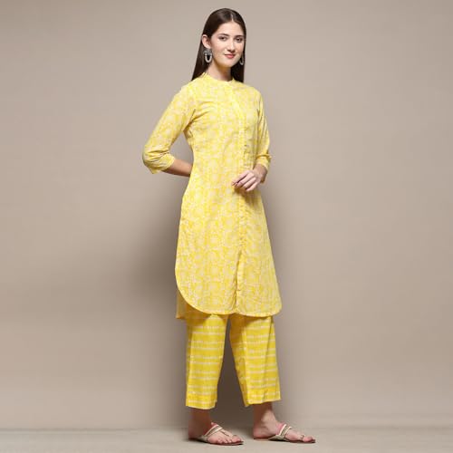 Biba Yellow Cotton Straight Kurta Palazzo Suit Set - Image 4