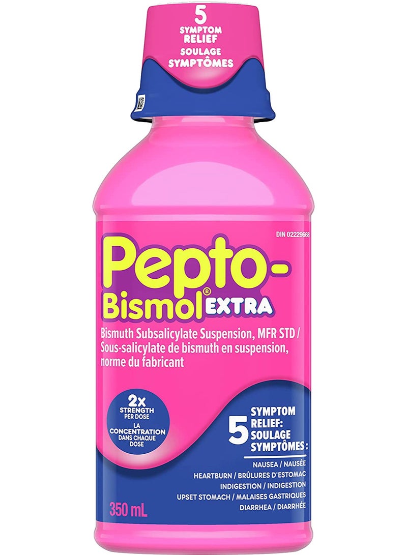 Pepto Bismol Extra Strength Liquid, 2X Concentrated Formula, Upset Stomach Diarrhea Relief, Heartburn, Nausea, Indigestion,  Original Flavour, 12oz /350mL - Image 1