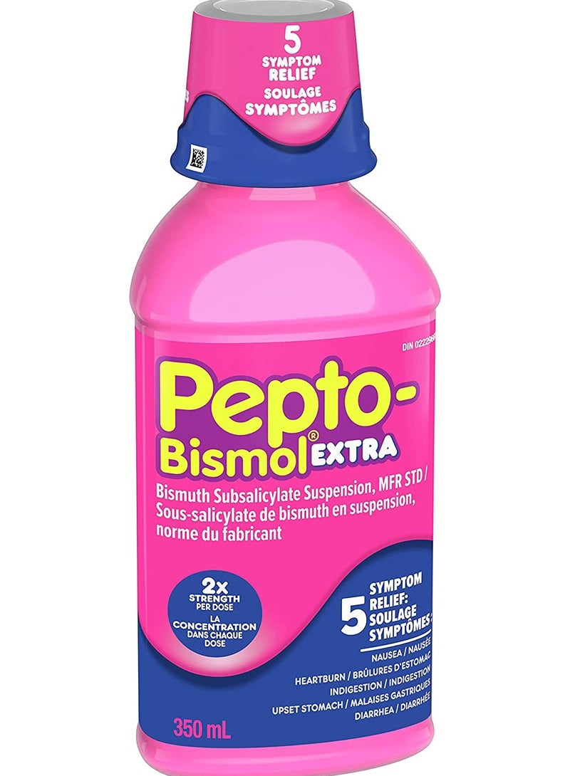 Pepto Bismol Extra Strength Liquid, 2X Concentrated Formula, Upset Stomach Diarrhea Relief, Heartburn, Nausea, Indigestion,  Original Flavour, 12oz /350mL - Image 2