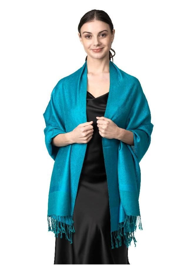 Achillea - Achillea Two Tone Vintage Jacquard Paisley Pashmina Shawl Wrap Scarf (Aqua) - Image 1