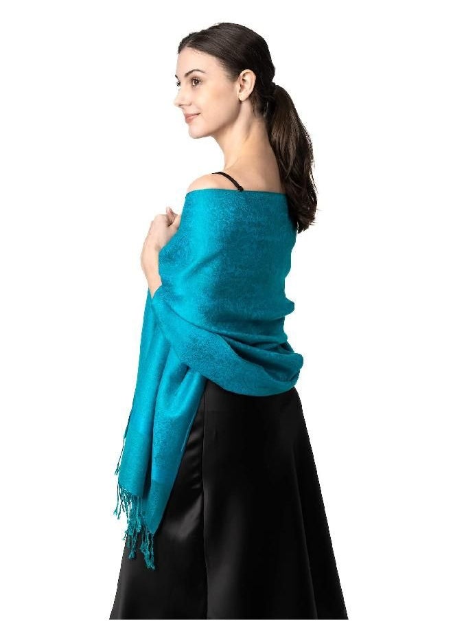 Achillea - Achillea Two Tone Vintage Jacquard Paisley Pashmina Shawl Wrap Scarf (Aqua) - Image 1