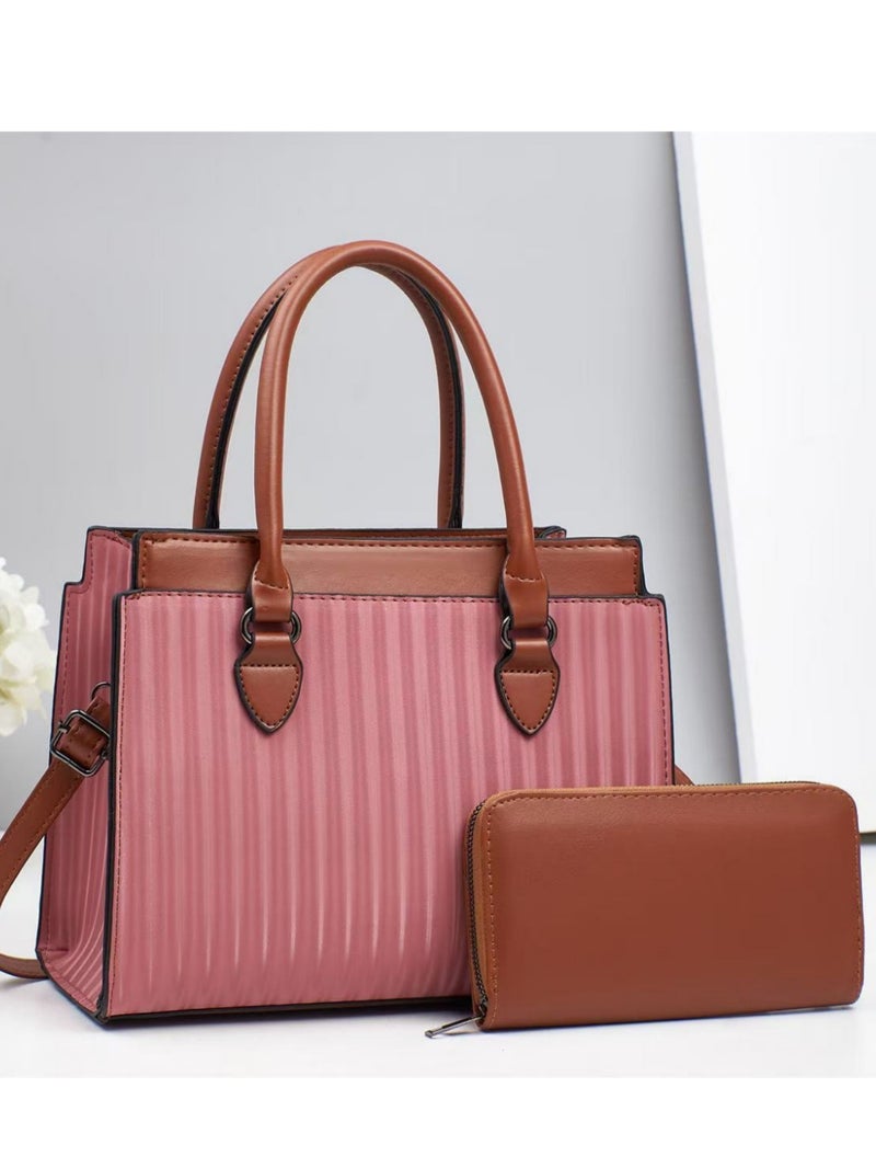 Korean Style Handbag For Women Retro Stripesd Embossed Large Capacity Contrasting Color Single Shoulder Crossbody Tote Bag - Image 2