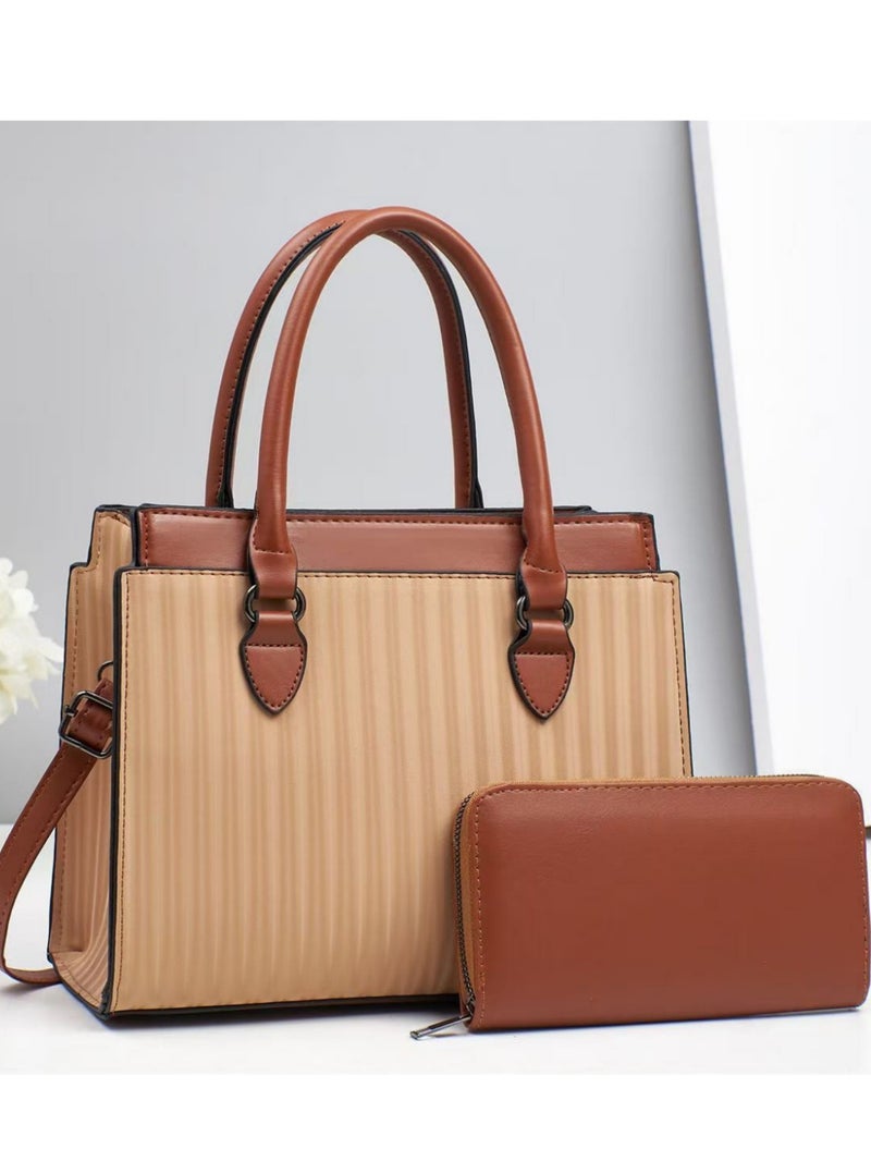Korean Style Handbag For Women Retro Stripesd Embossed Large Capacity Contrasting Color Single Shoulder Crossbody Tote Bag - Image 4