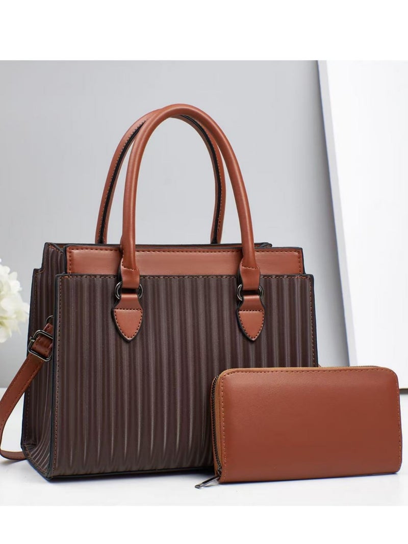 Korean Style Handbag For Women Retro Stripesd Embossed Large Capacity Contrasting Color Single Shoulder Crossbody Tote Bag - Image 5