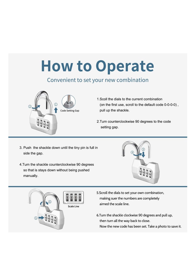 4 Digit Combination Lock Outdoor, Heavy Duty Locker Lock, Combination Lock for Locker, Waterproof Combo Lock for Gym Locker, Hasp Storage, Shed, Fence, Gate, Silver - Image 5