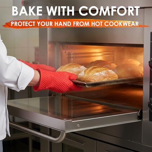 KARP Silicone BBQ Gloves, Heat Resistant Cooking Pinch Mitts, Microwave Oven Hand Gloves, Baking Oven Gloves, Kitchen Heat Resistant Solution (Red) - Image 3