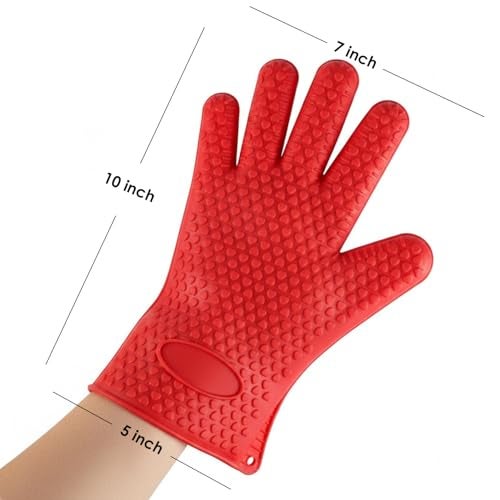 KARP Silicone BBQ Gloves, Heat Resistant Cooking Pinch Mitts, Microwave Oven Hand Gloves, Baking Oven Gloves, Kitchen Heat Resistant Solution (Red) - Image 5