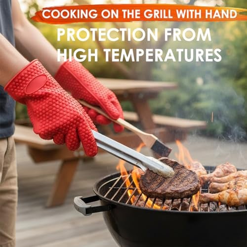 KARP Silicone BBQ Gloves, Heat Resistant Cooking Pinch Mitts, Microwave Oven Hand Gloves, Baking Oven Gloves, Kitchen Heat Resistant Solution (Red) - Image 2