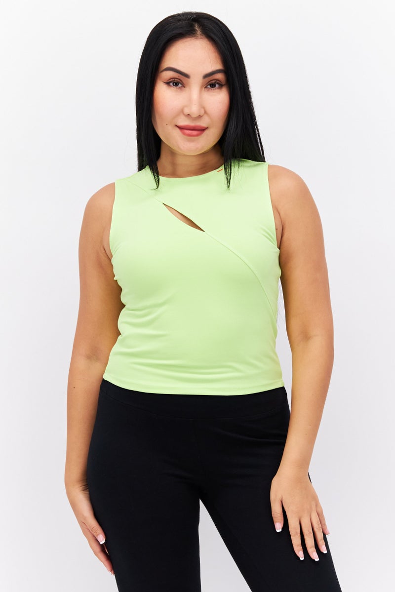 TRIBE OF 6 Women Round Neck Sleeveless Plain Tank Top, Lime - Image 1