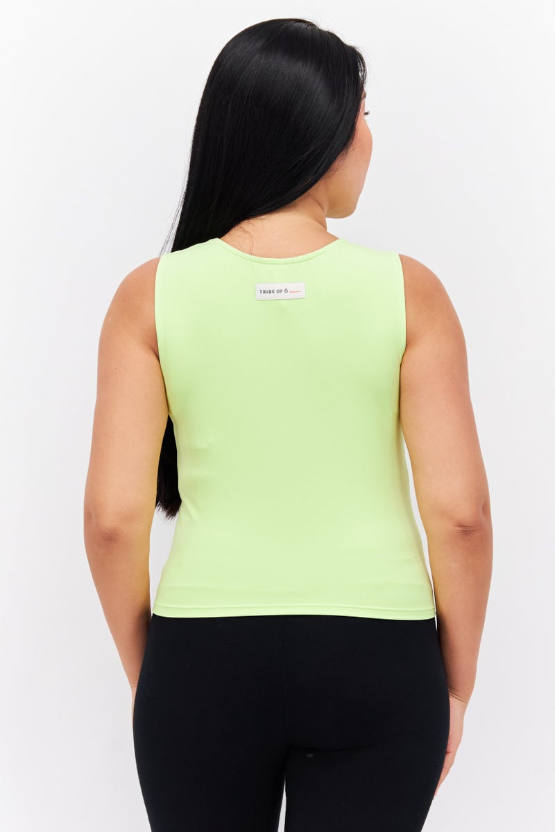 TRIBE OF 6 Women Round Neck Sleeveless Plain Tank Top, Lime - Image 3