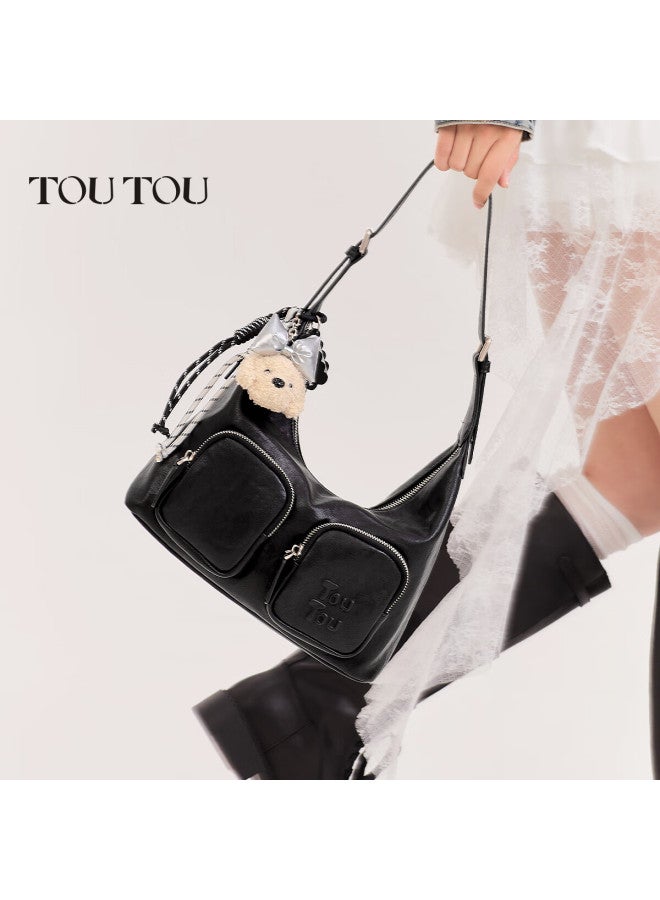 Toutou  New Women's Bag Puppy Vegetable Tanned Leather Underarm Bag Classic Versatile Shoulder Crossbody Bag (standard Puppy Pendant) - Image 2