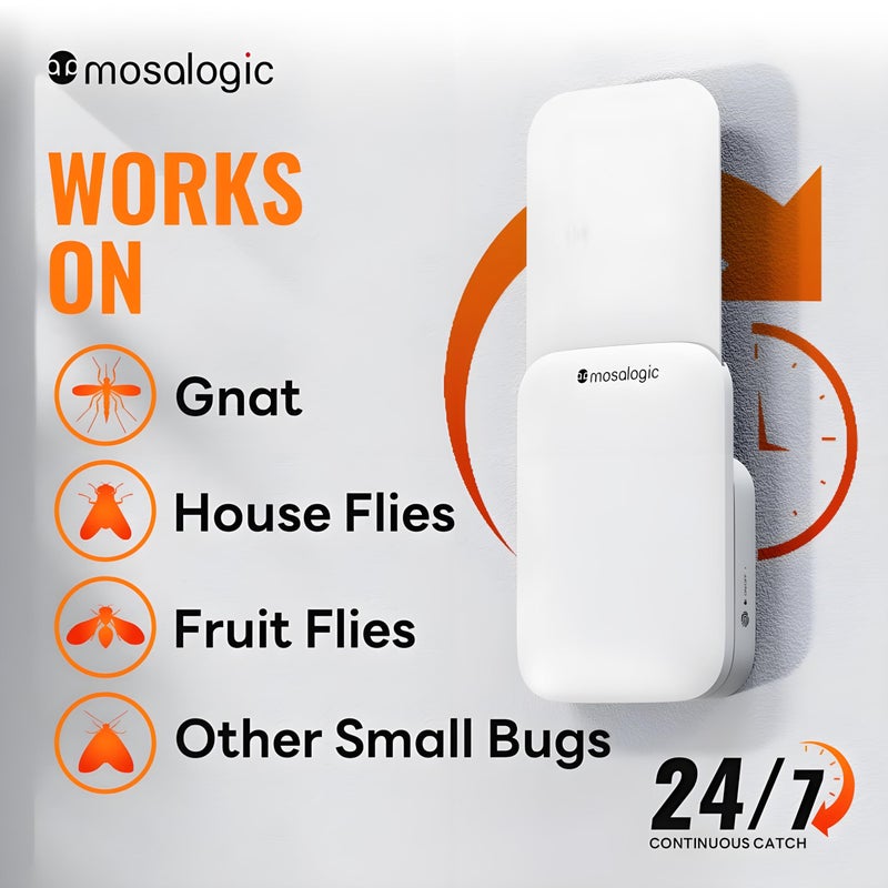 Mosalogic Fruit Fly Traps for Indoors Gnat Trap for House Indoor-600 Sqft Protection Area UV Fly Insect Trapper for Fruit Flies,Gnat,Mosquito,and Other Flying Insect Plug in Bug Killer White - Image 3