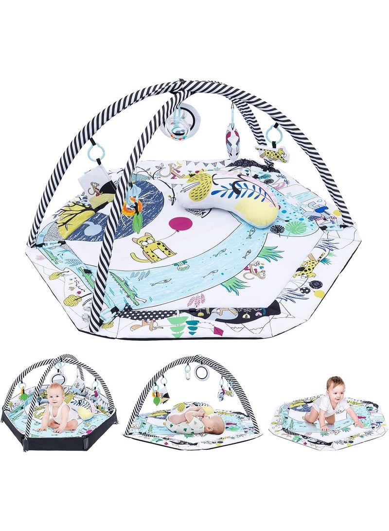4basix Baby Play Gym Mat  Soft Tummy Time Activity Mat for Infants, Includes Hanging Toys - Image 1