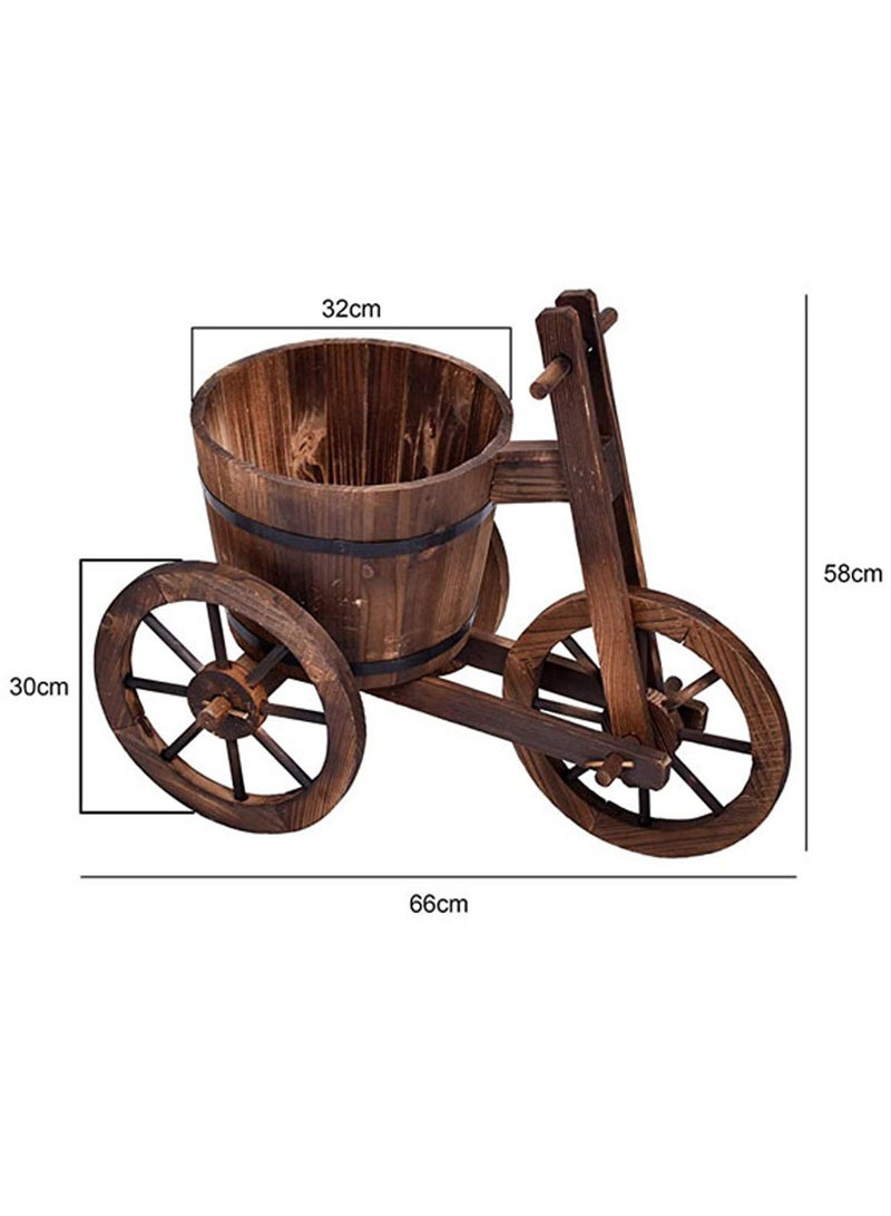 LINGWEI Wooden Bicycle Flower Pot Stand with Movable Wheels Brown 66x58x32 cm - Image 3