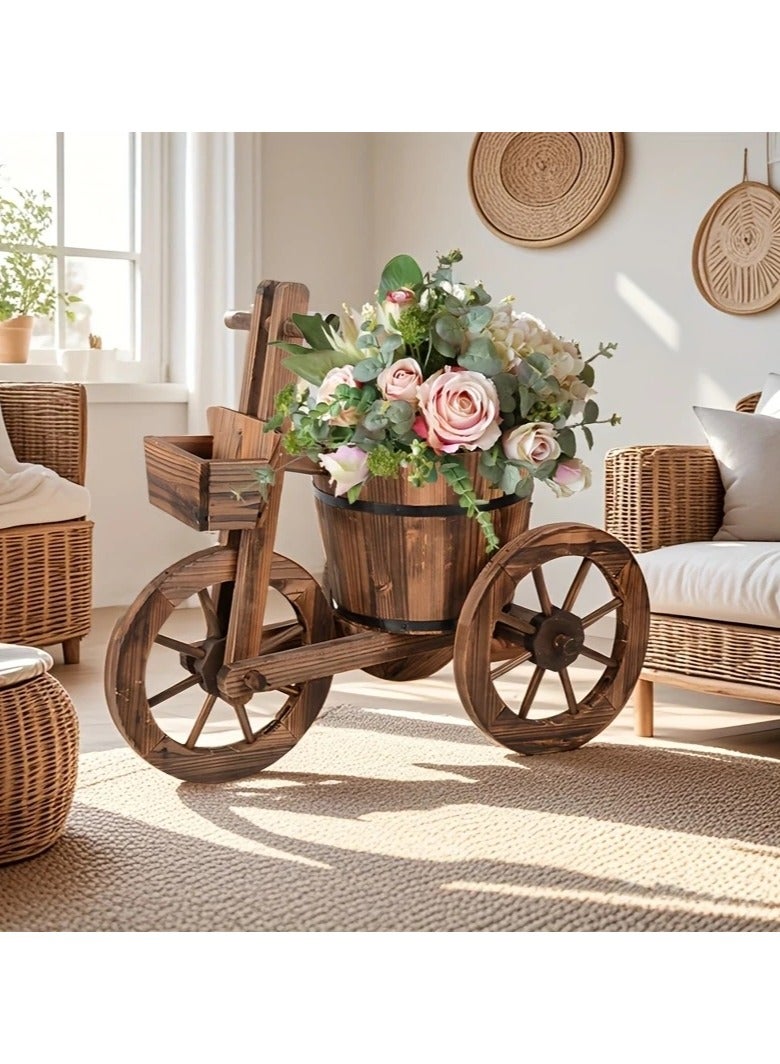 LINGWEI Wooden Bicycle Flower Pot Stand with Movable Wheels Brown 66x58x32 cm - Image 5