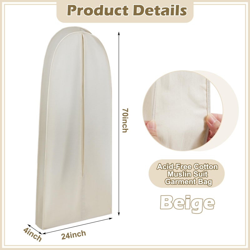 GliCraft 70 Inch Acid Free Cotton Muslin Suit Garment Bag Long Dress Suit Storage Box Closet Organizer for Suits, Coats, Travel Bag - Image 2