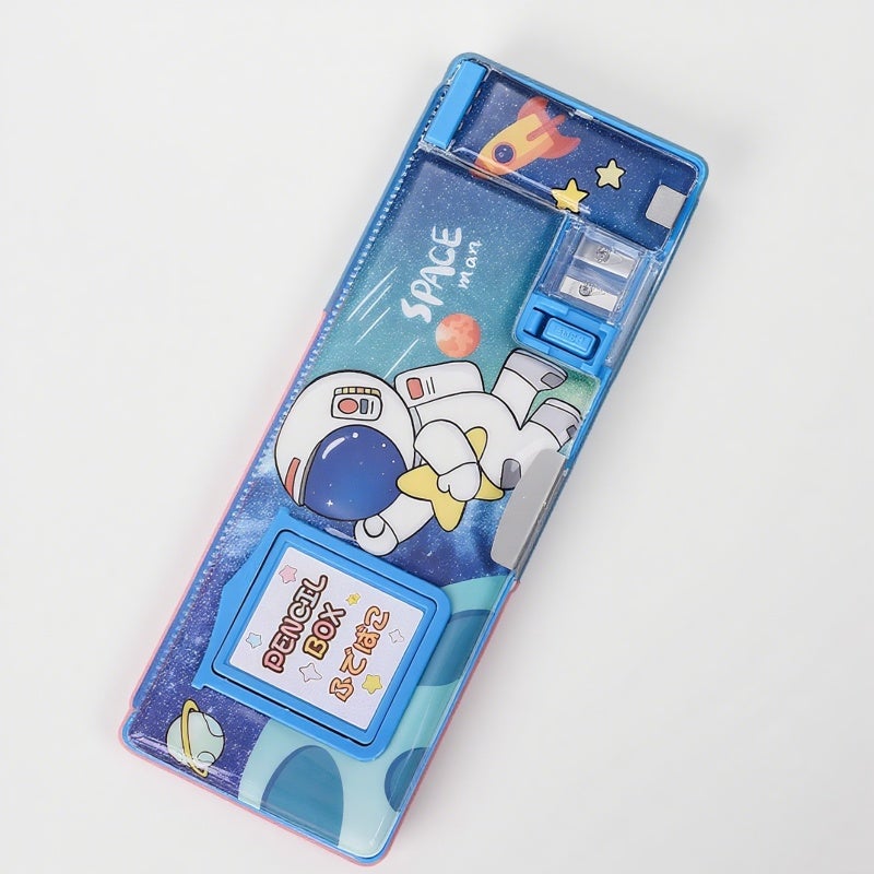 Pencil Box: 24.5*9*4 CM Blue - Built-In Flip-Up Calculator, One-Click Pop-Up Pencil Sharpener Compartment, Multi-Space Storage for Kids School Use - Image 1