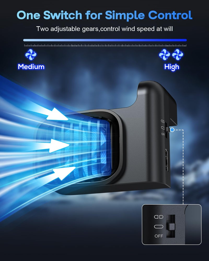 WAXITY Cooling Fan for Nintendo Switch 2 Dock, 2 Adjustable Speeds, 1 USB Ports, Cool Down Accessories for Switch 2, Extend Concole Dock Life - Black - Image 5
