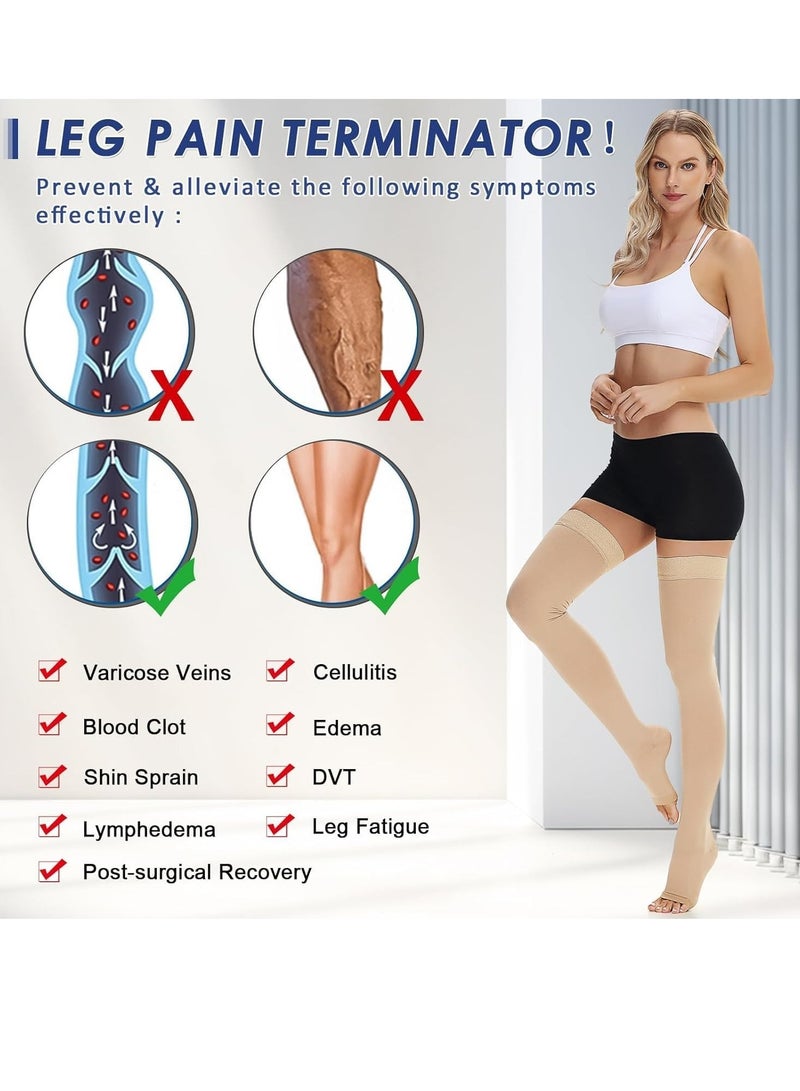 NALACAL Open Toe Medical Compression Stockings for Women Men, Thigh High Graduated Compression Socks with Dot Silicone Band, Support Circulation Pressure Stockings for Varicose Veins, Edema - Image 5